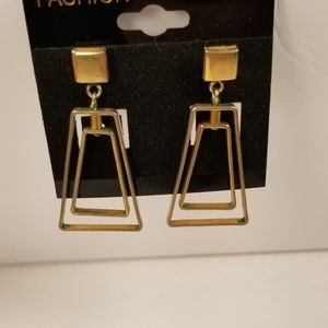 Geometric Mid Century Mod Drop gold tone Earrings